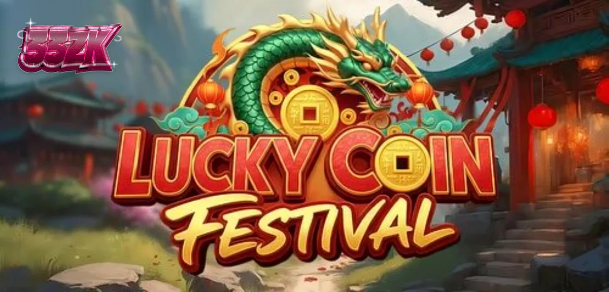 Lucky Coin Festival slot machine interface with festive Chinese decorations